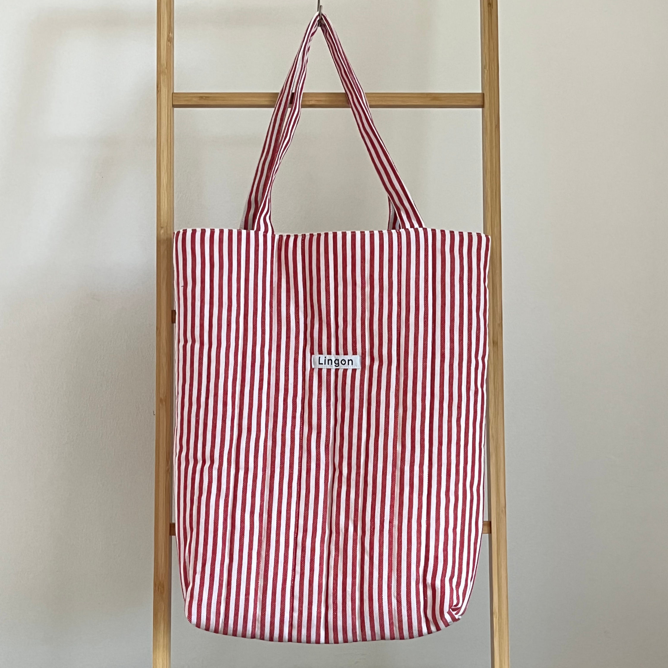 Classic Tote Bag - White/Red Stripes
