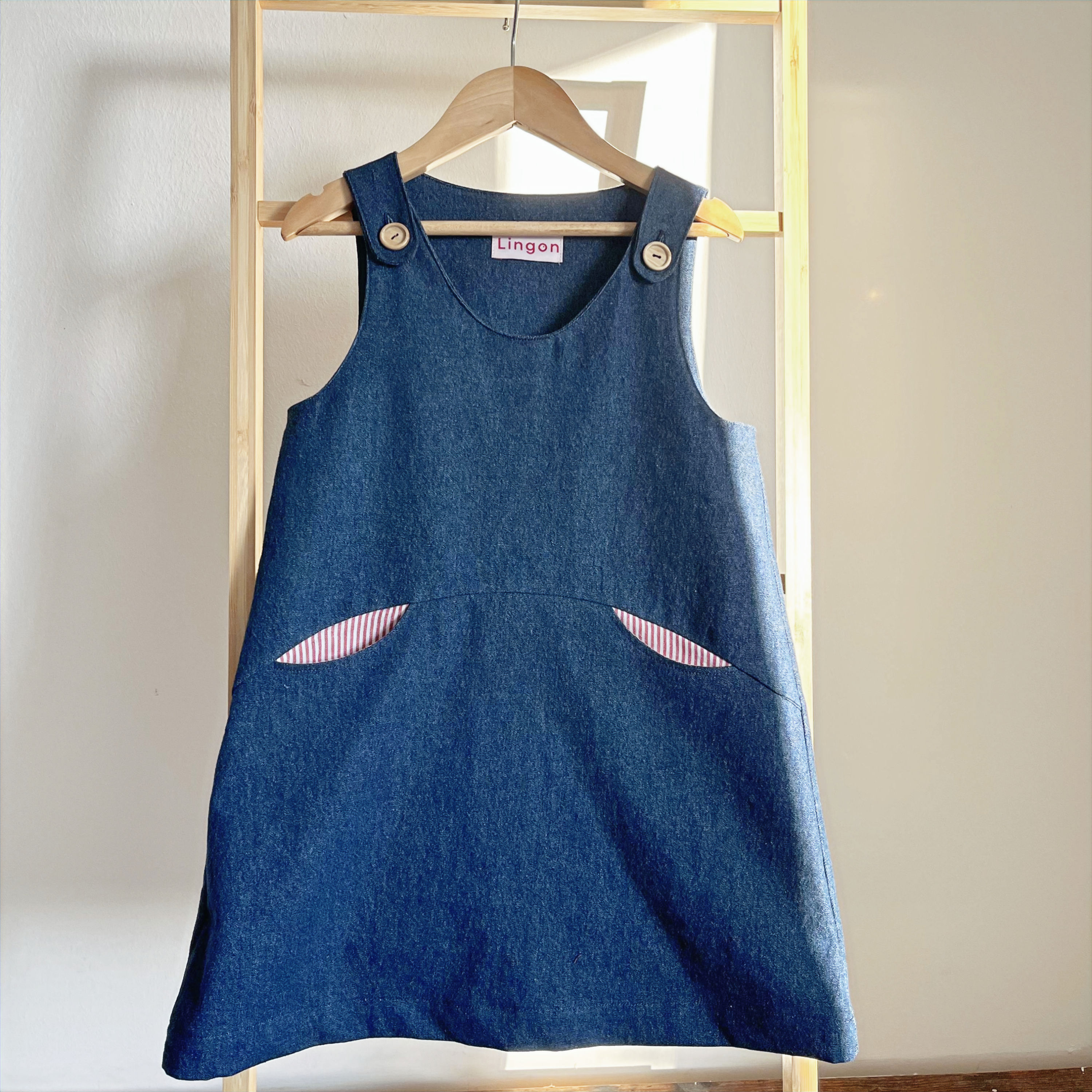 Adjustable Denim Dress - Classic Blue/Red Stripes