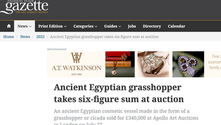 Ancient Egyptian grasshopper takes six-figure sum at auctionAncient Egyptian grasshopper takes six-figure sum at auction