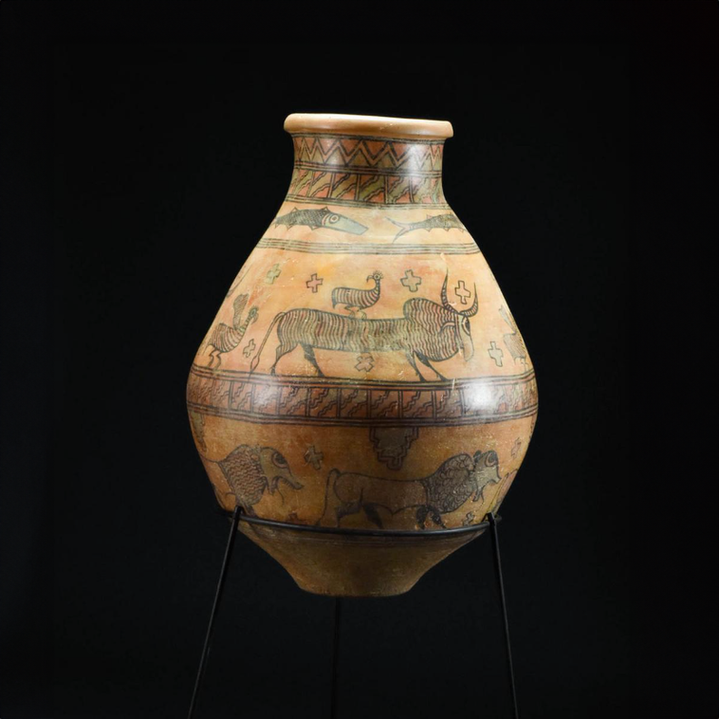 indus valley terracotta pot with animals