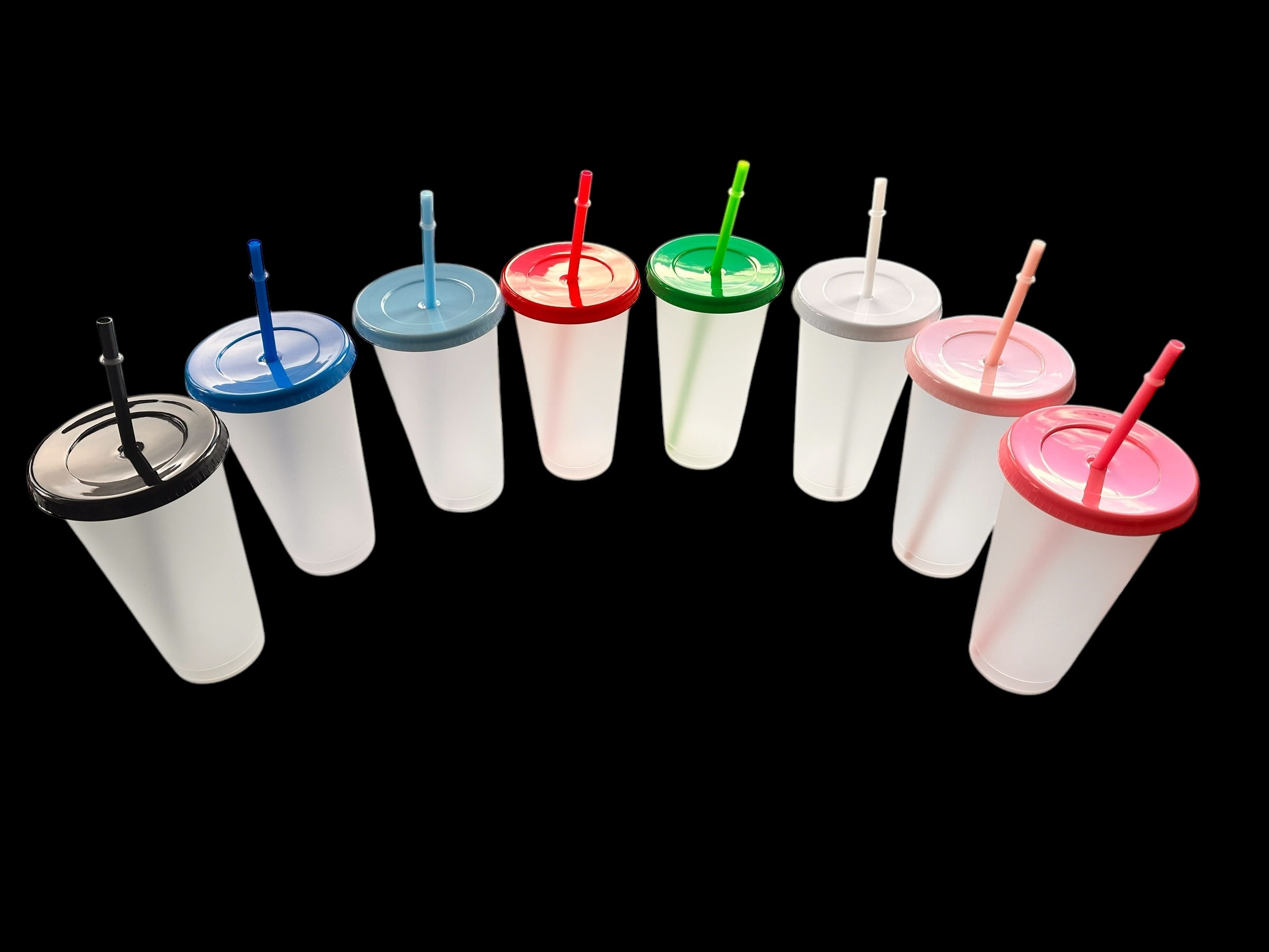 24oz frosted cold cup with coloured lid/straw 
