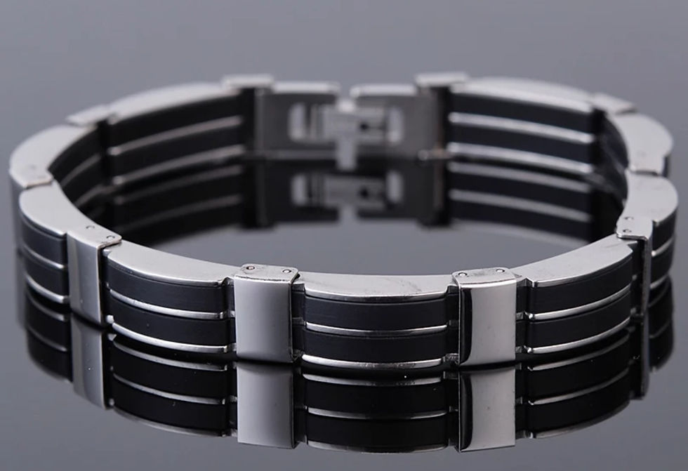 Thumbnail: Bracelet: Black Silicone/Stainless Steel