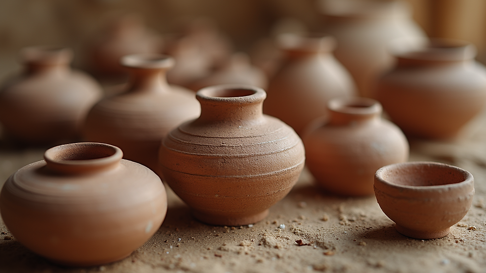 Close-up view of ancient Middle Eastern pottery used for daily meals