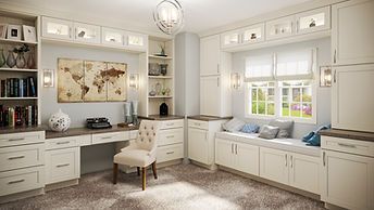 shaker antique white cabinets in home office