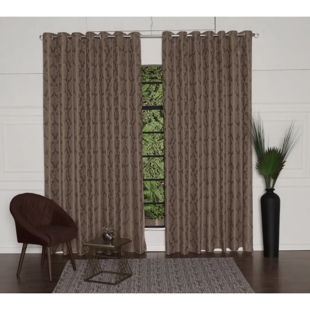 Cortina Jacquard 4,00 X 2,80 Ilhós Cromado Sala Quarto Casa Tecido Semi Blackou
