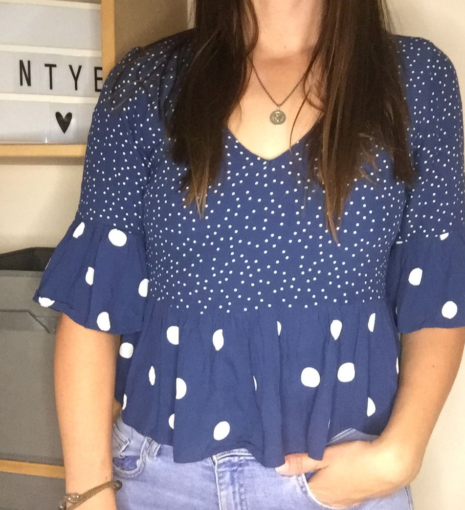 Thumbnail: New Look Blue And White Spot Top Size 8