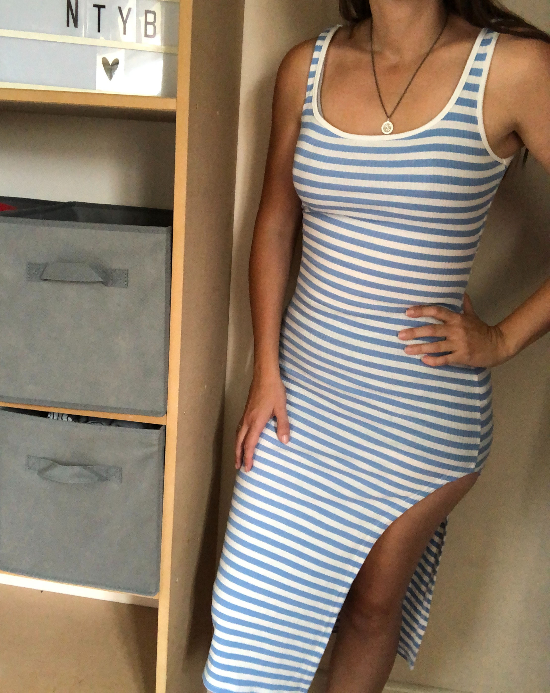 Shein Blue And White Stripe Dress Size S