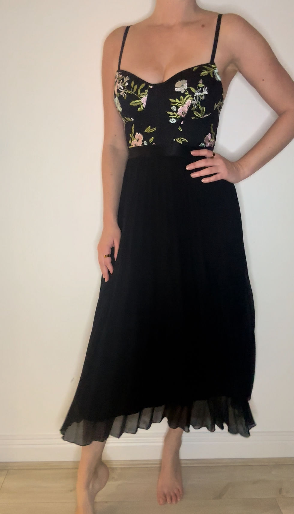 Thumbnail: New Look Floral Black Basque Dress - Size 8 - Preloved