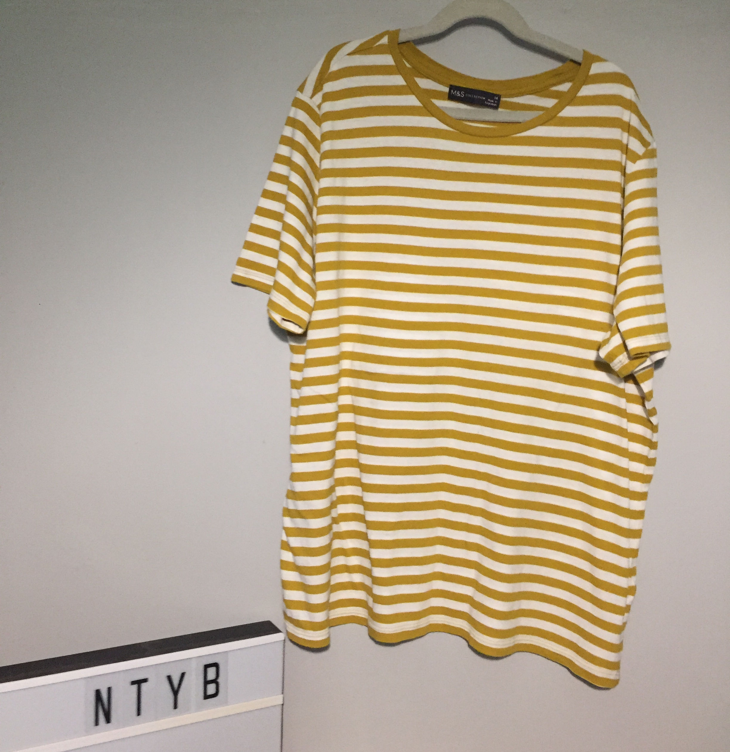 M&S Mustard And White Stripe Top Size 14