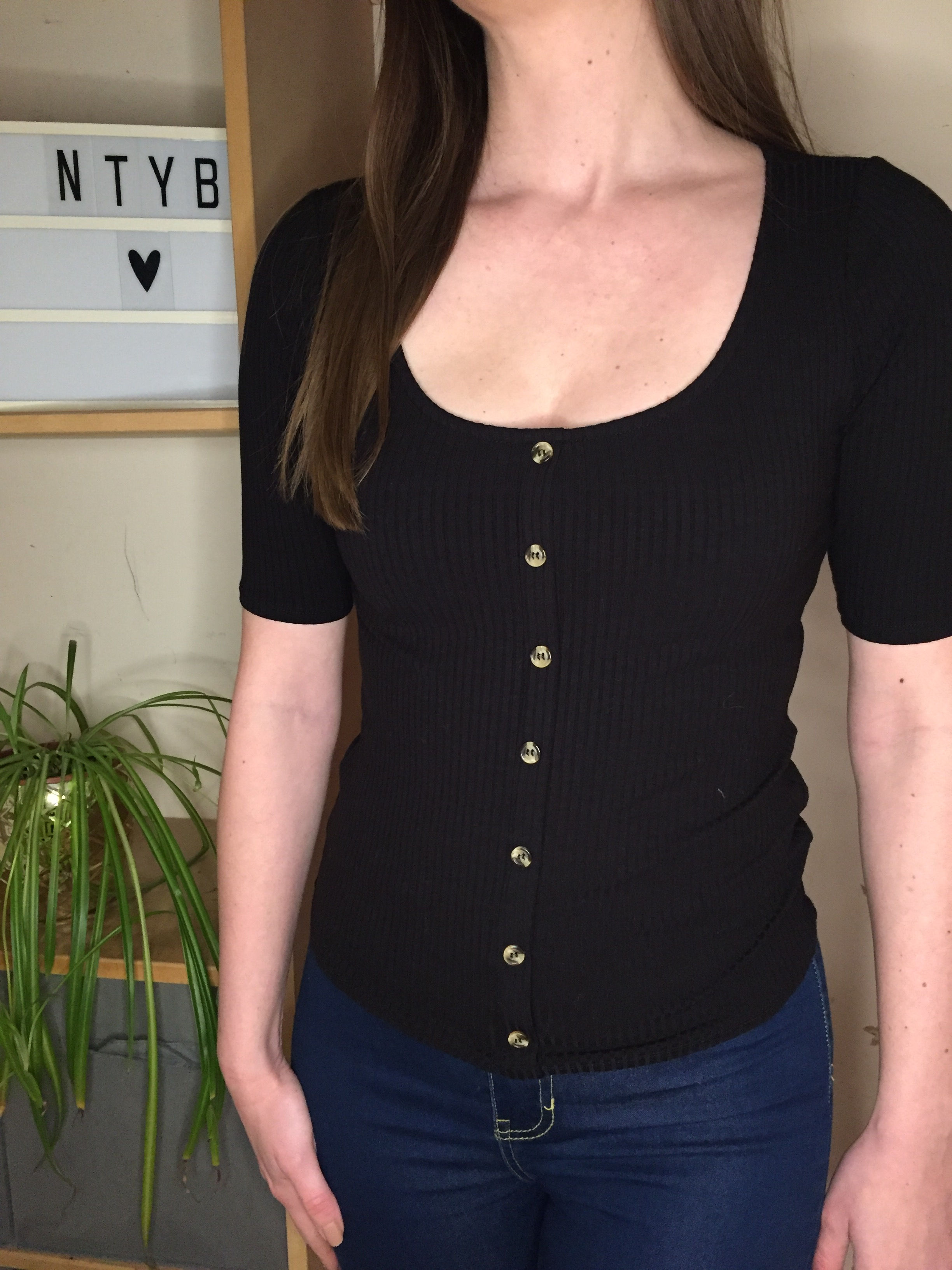 H&M Black Ribbed Top Size S