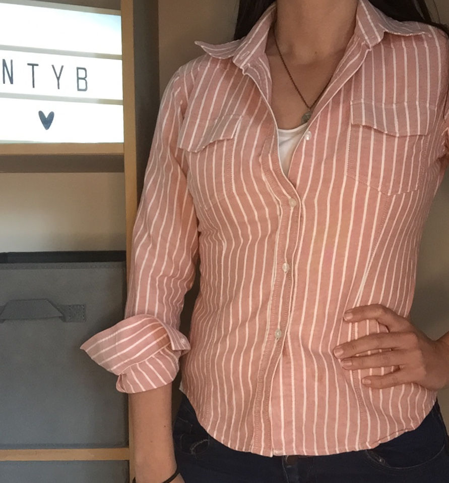 Thumbnail: Unknown Salmon and White Stripe Shirt Size 10