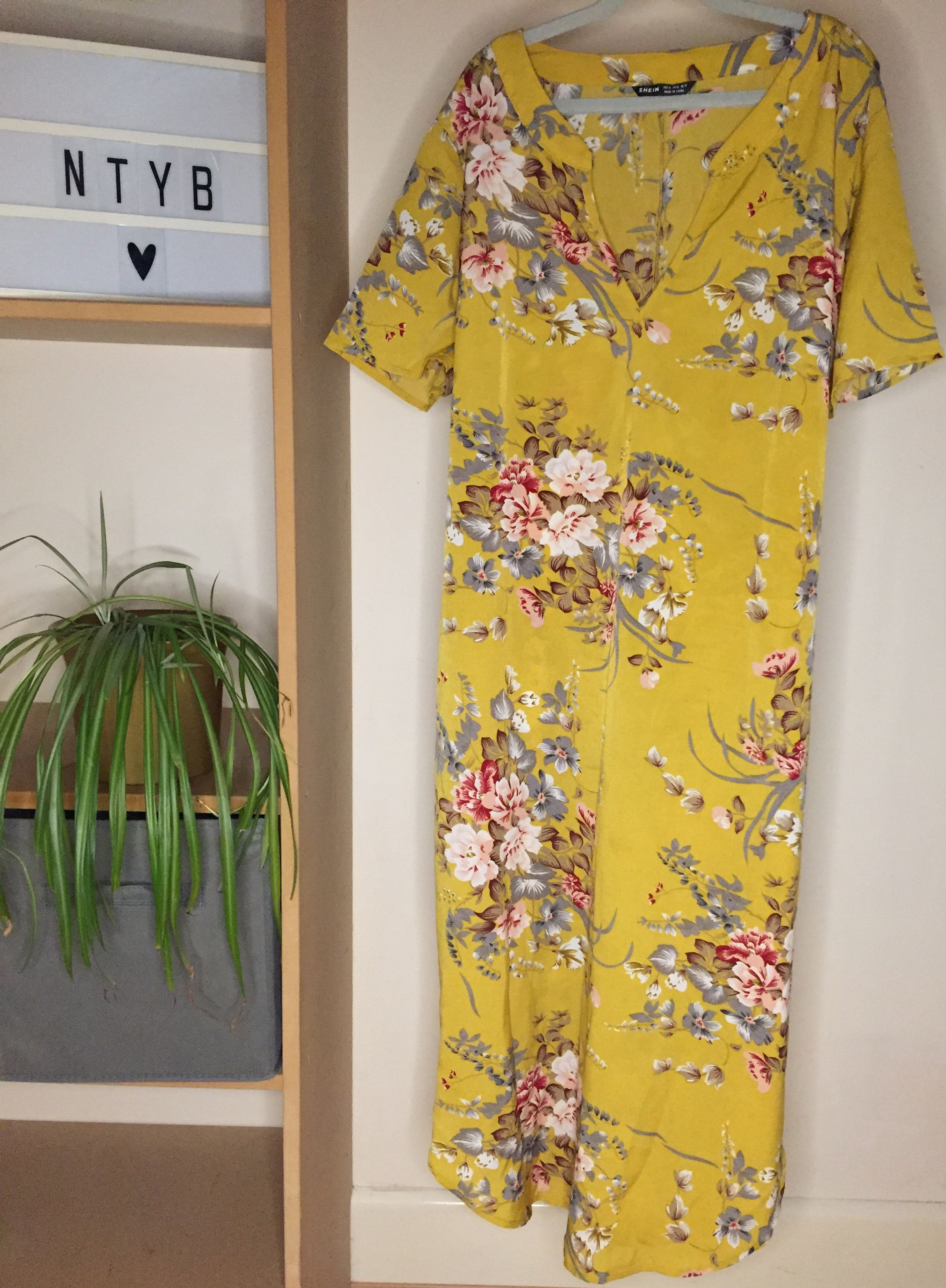 Shein Mustard Flowery Dress Size 16