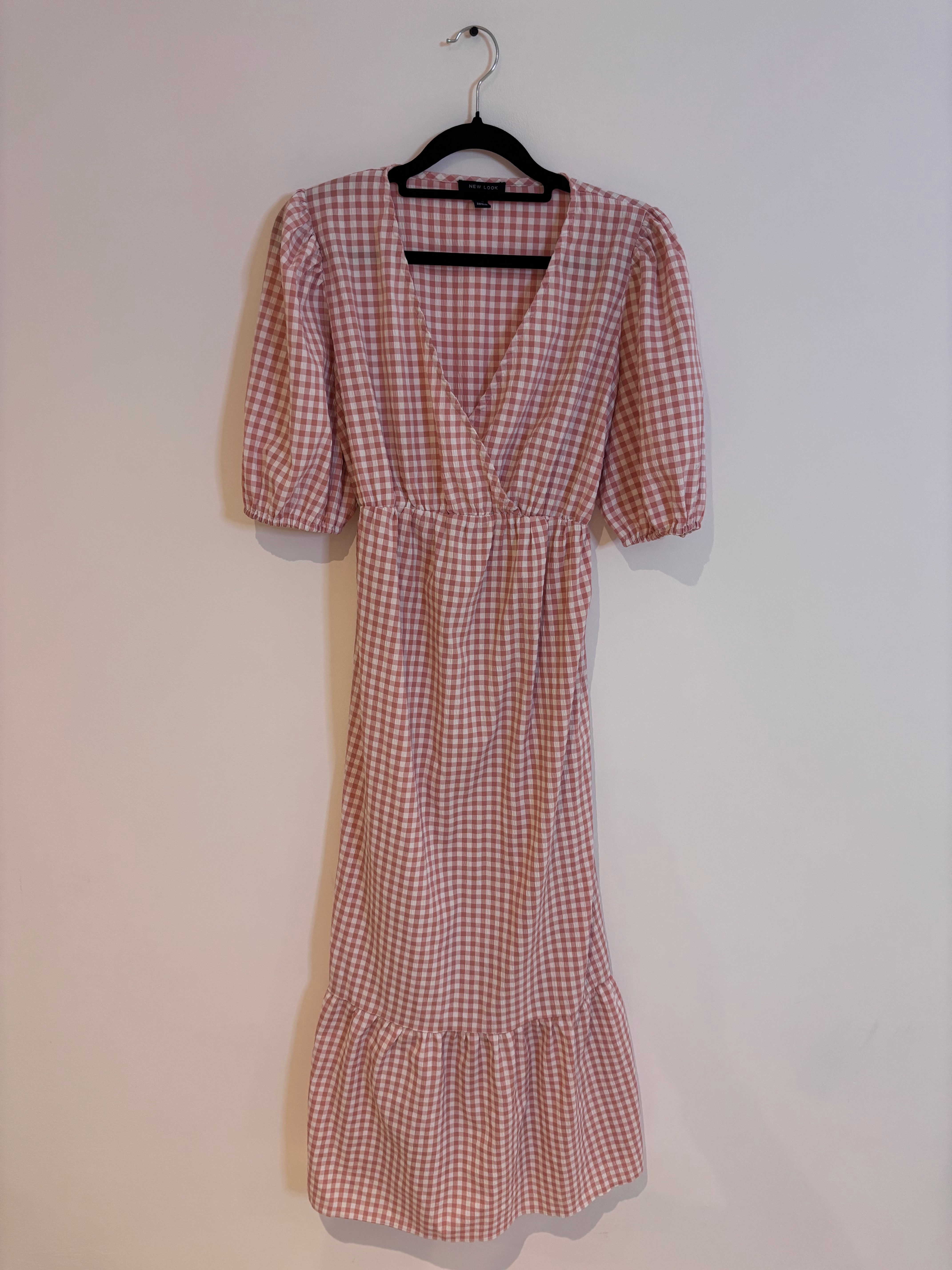 New Look Maternity Pink Gingham Maxi Dress - Size 10 - Preloved
