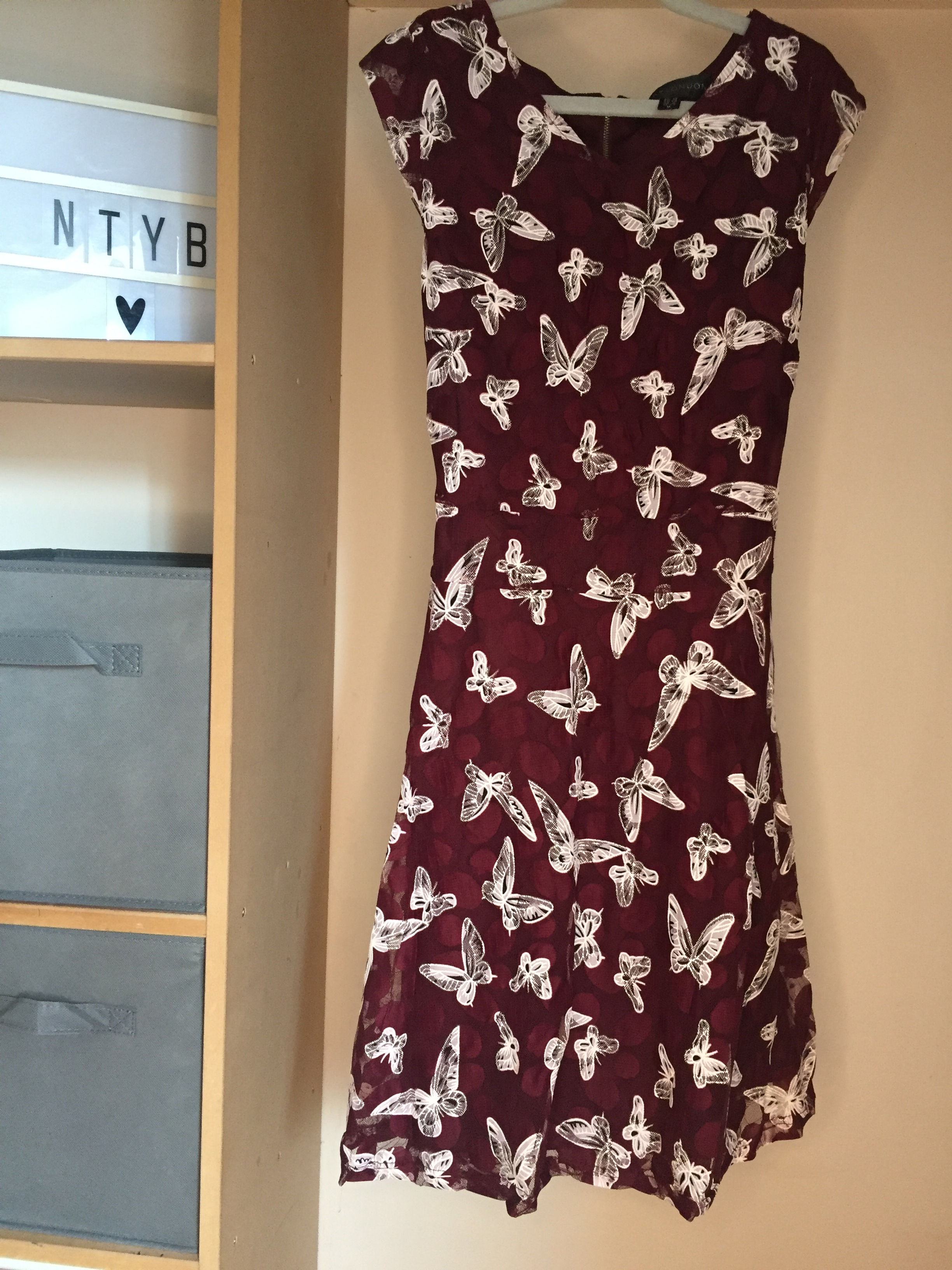 Mela London Red Dress With White Butterflies Size 12