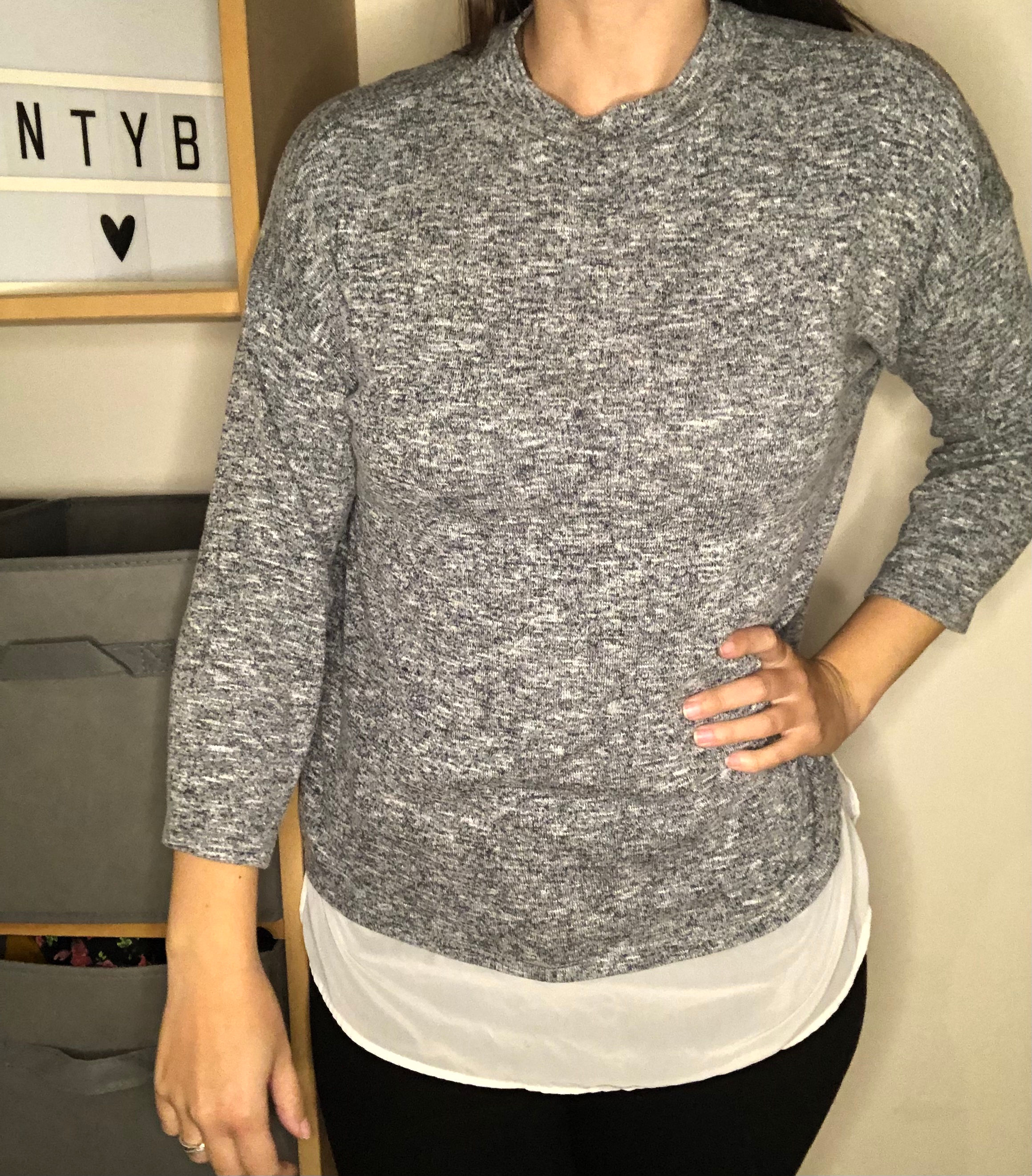 *F&F Grey/White Jumper With Shirt Detail Size 14