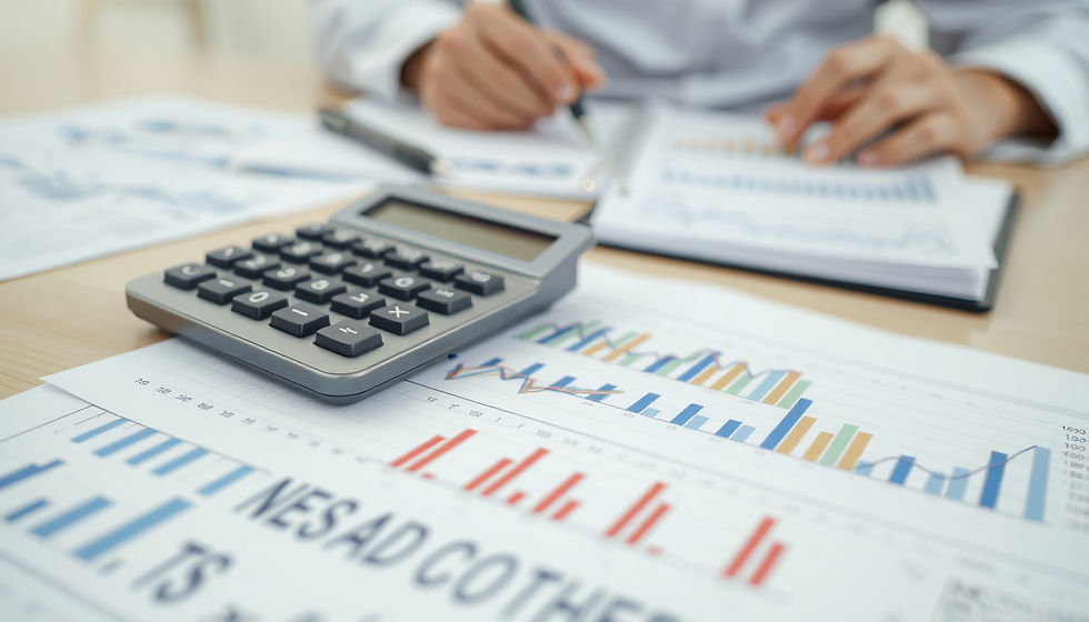 Eye-level view of a calculator on a financial planner's desk