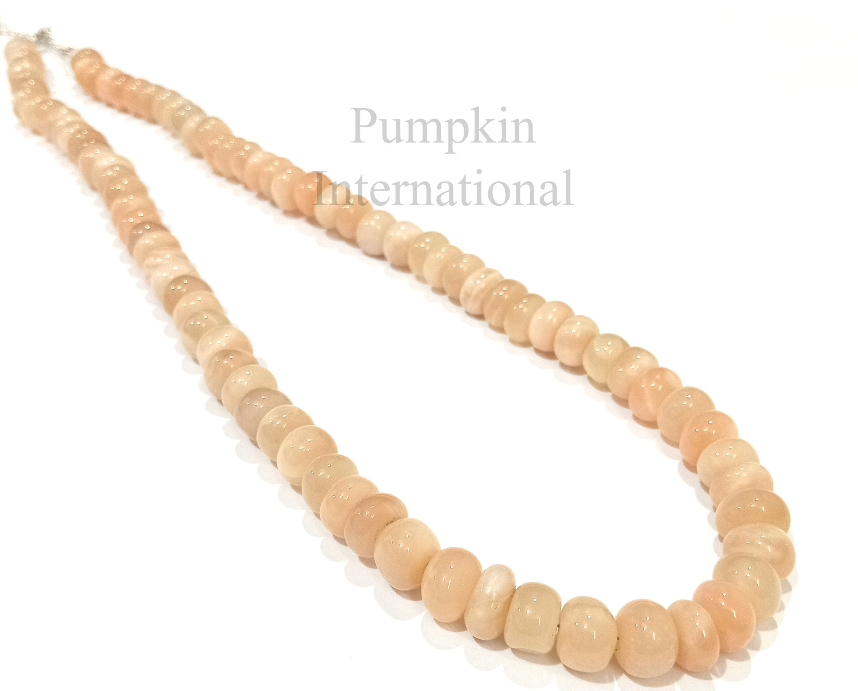 Peach Moonstone Rondelle Beads 925 Sterling Silver Necklace