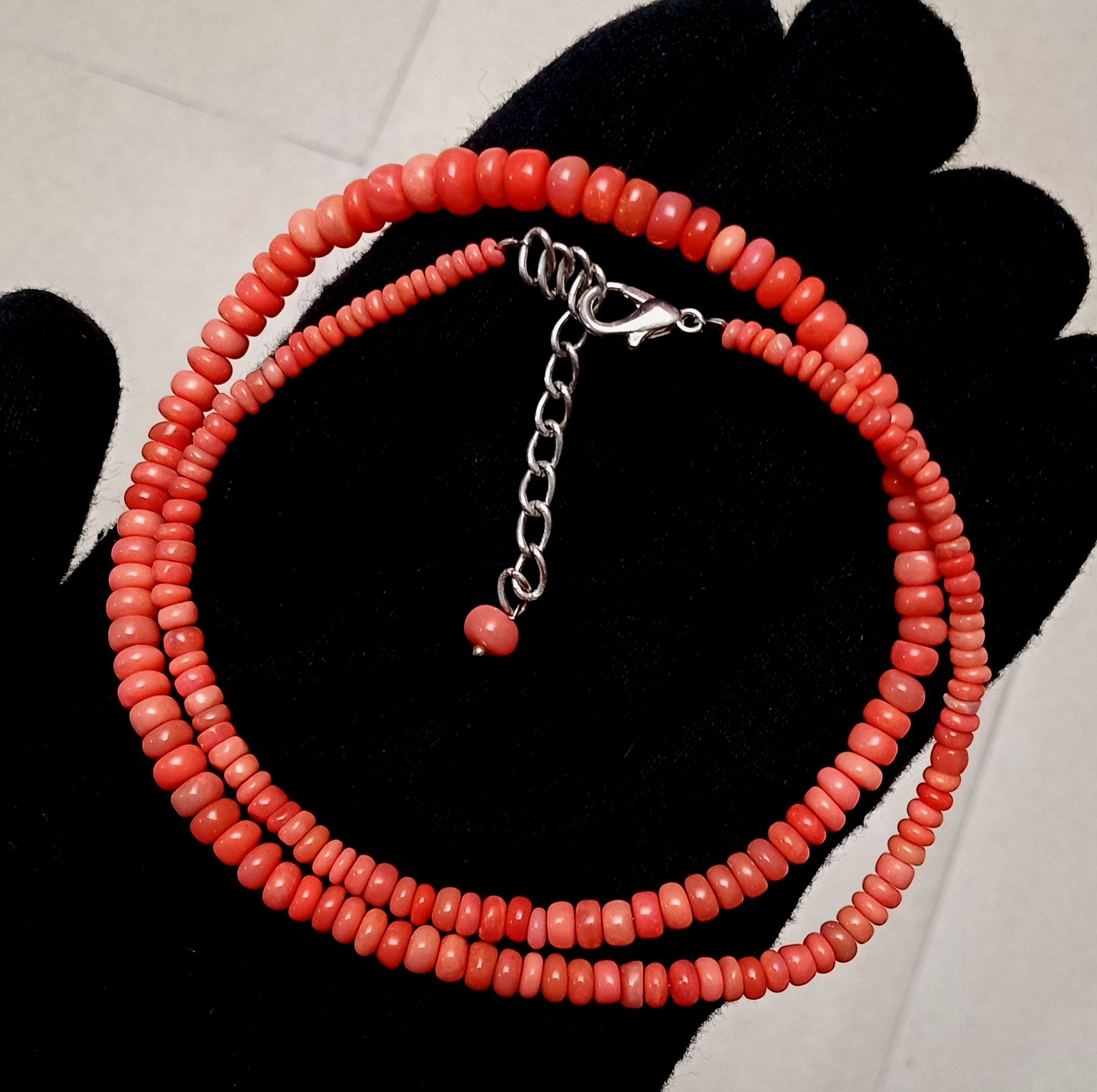 Mexican Fire Opal Beaded Necklace: 925 Sterling Silver Clasp