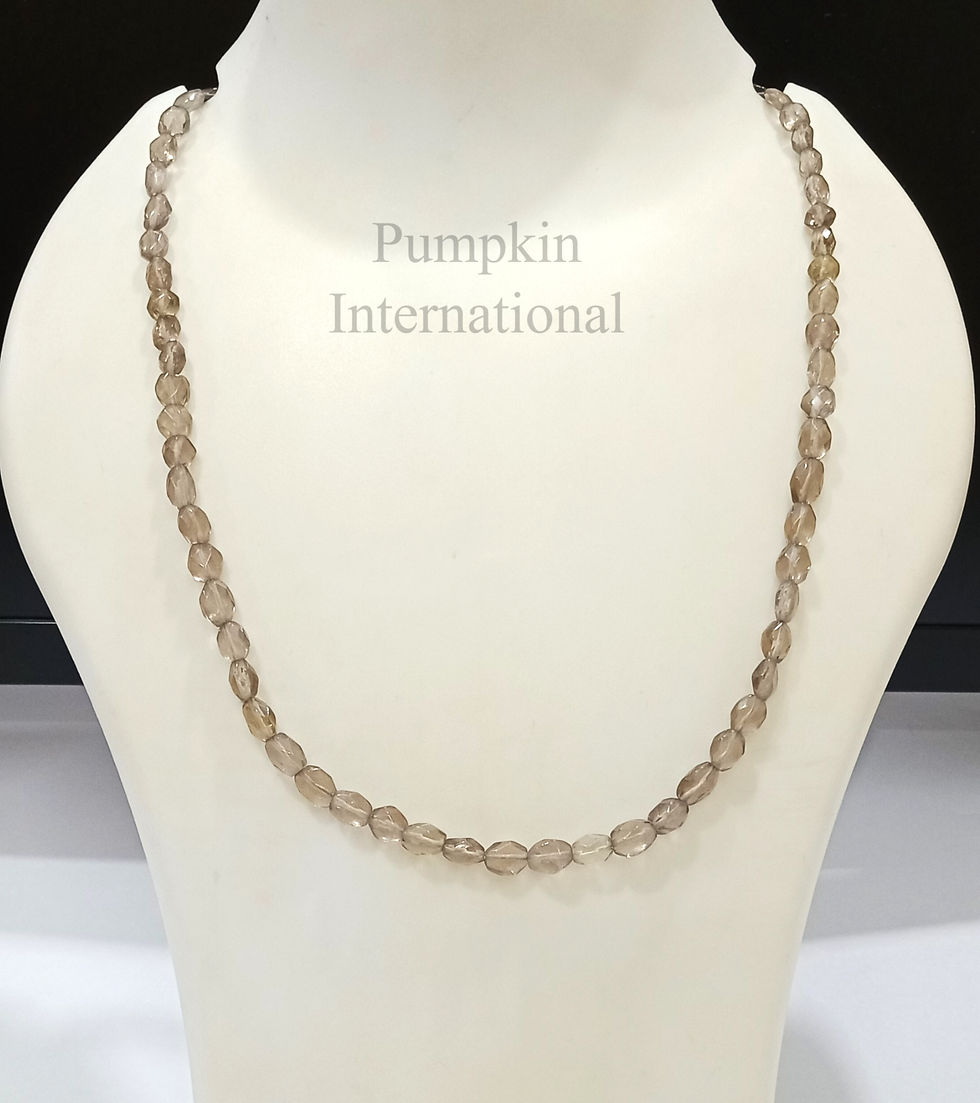 Thumbnail: Smoky Quartz Gemstone Faceted Oval Shaped Beads Necklace