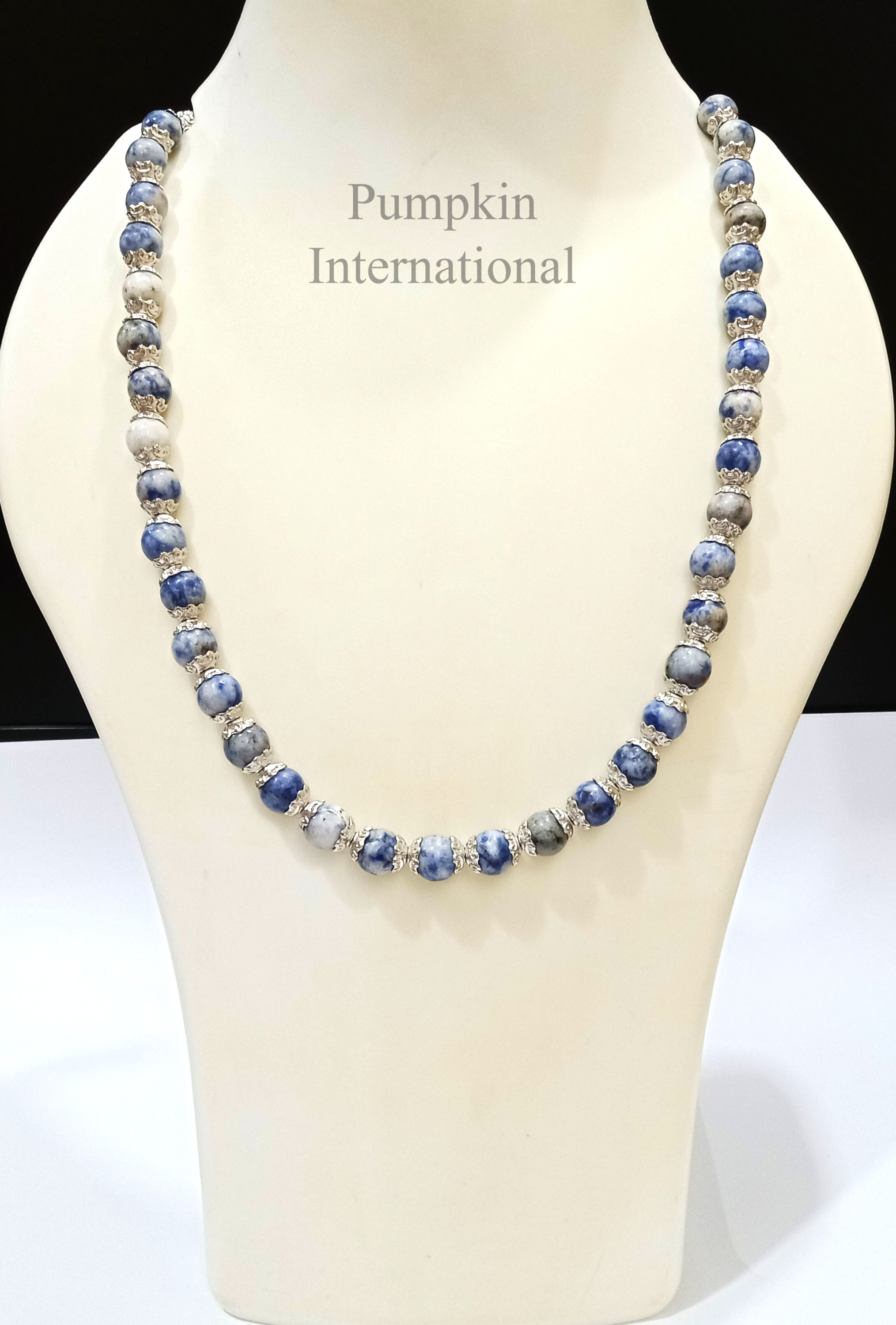 Sodalite With Quartz Round Beads Necklace With 925 Sterling Silver Chain