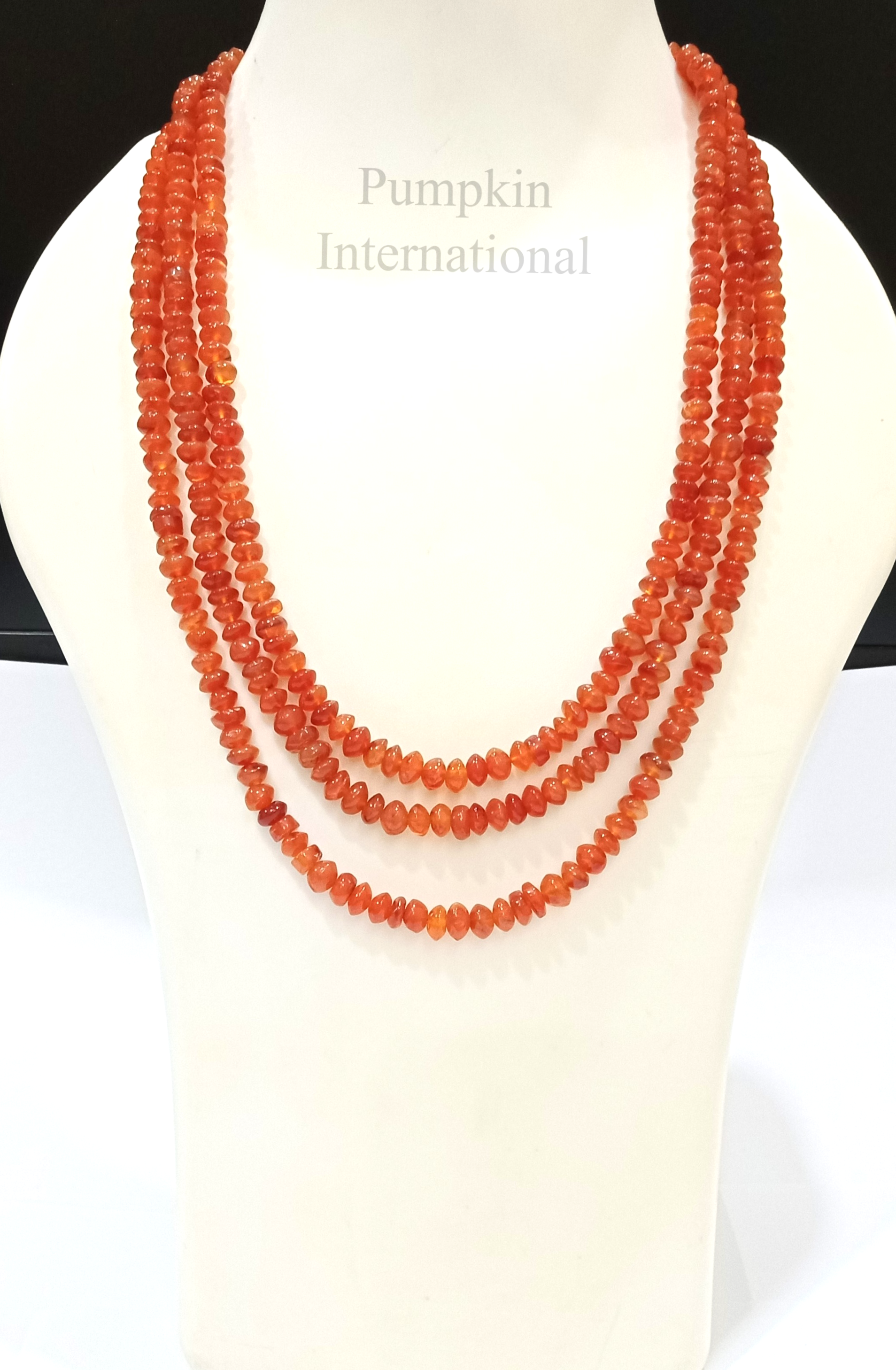 Natural Carnelian Faceted Beads 3 Strand Necklace With 925 Sterling Silver Chain