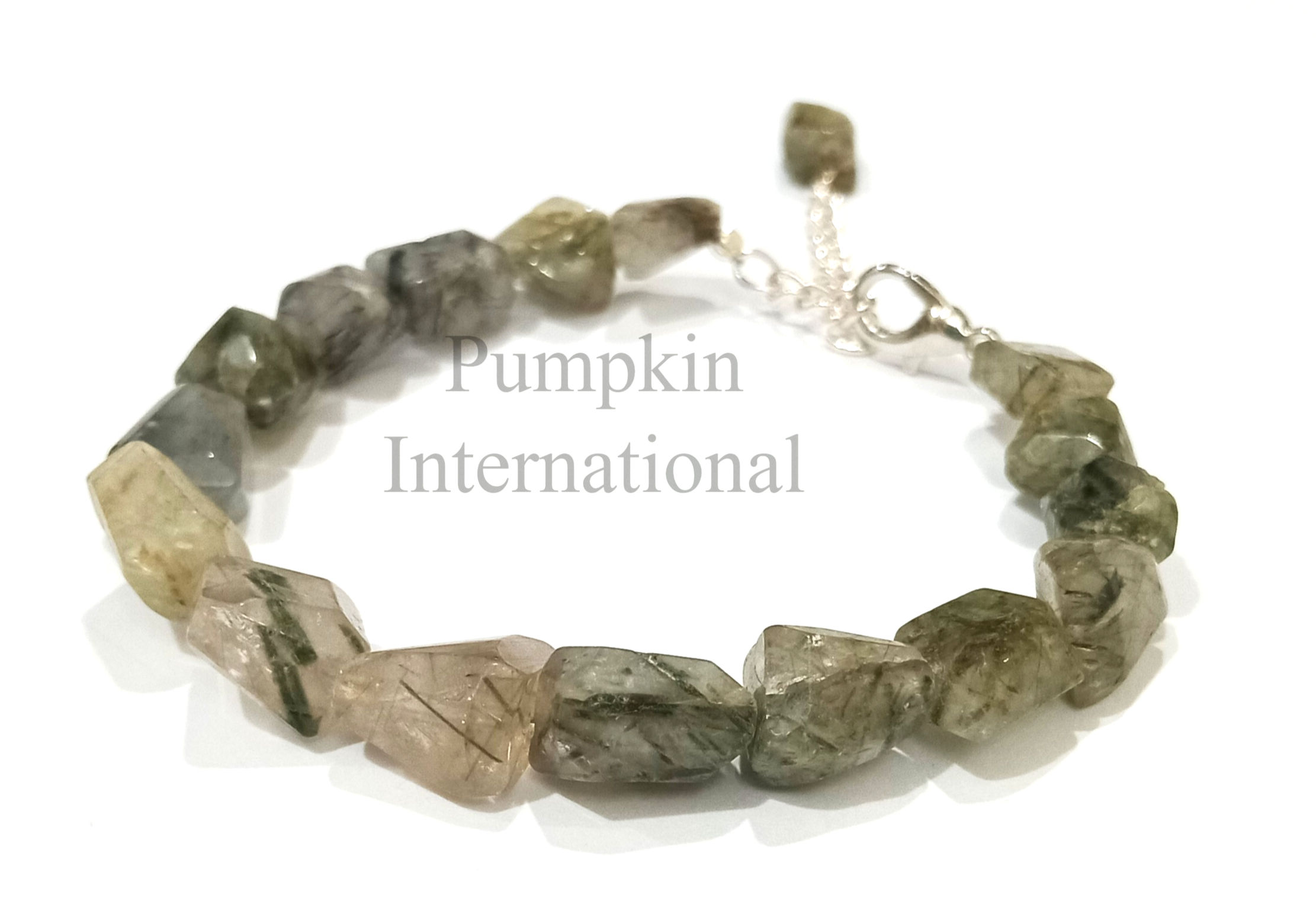 Natural Black Rutilated Quartz Nugget Beads Bracelet
