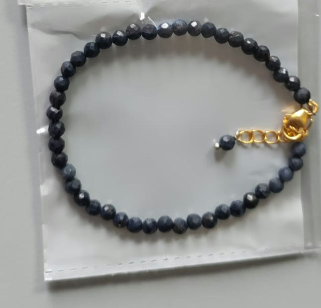 Natural blue sapphire faceted Beads Bracelet,Ring & earrings with 925 Silver