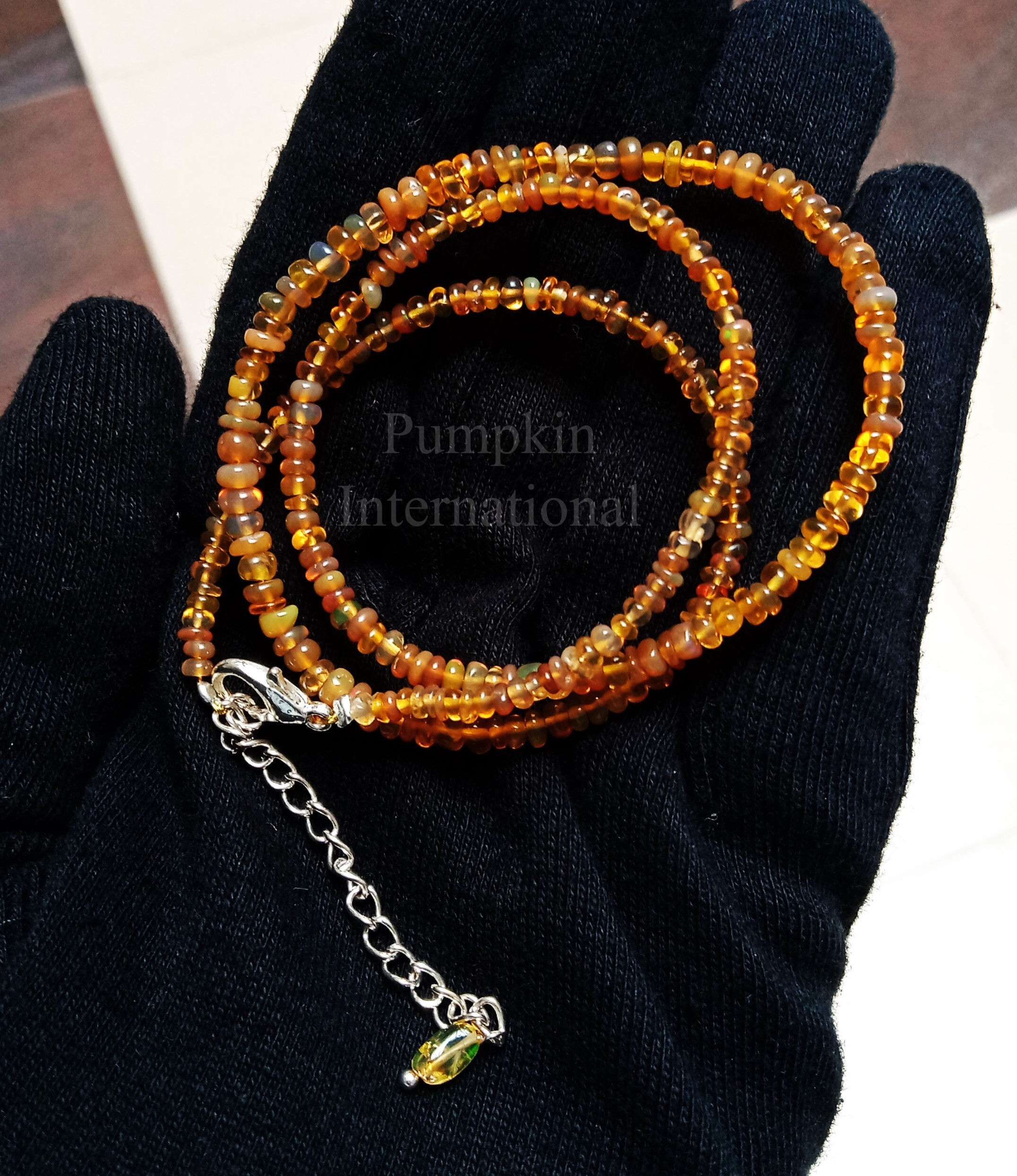 Natural Fire Opal Rondelle Beads Necklace With 925 Sterling Silver Chain