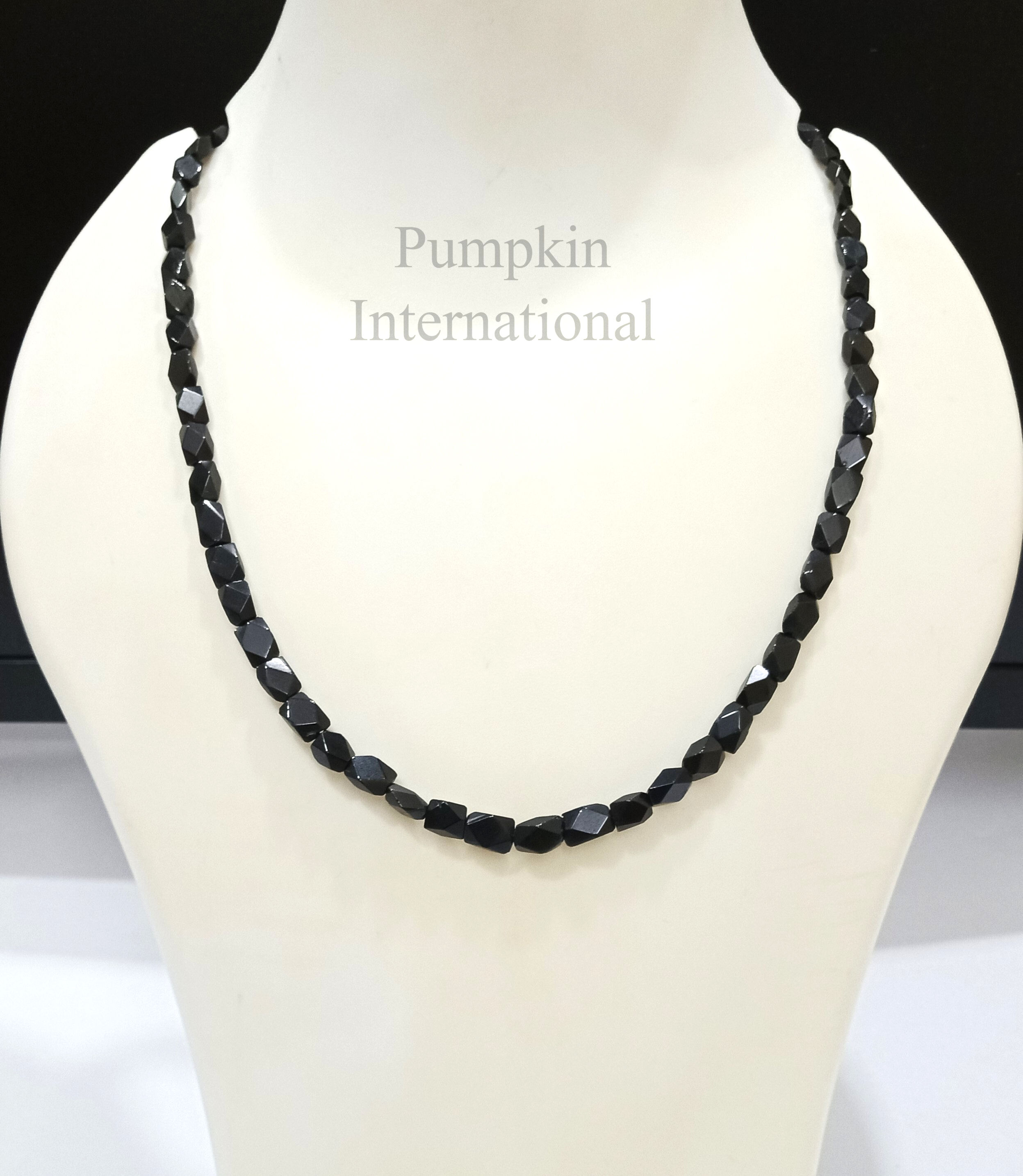 Black Tourmaline Gemstone Faceted Beads Necklace