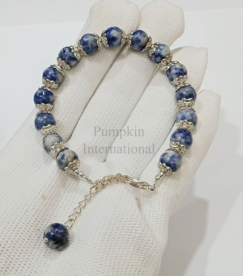 Thumbnail: Sodalite With Quartz Round Beads Bracelet With 925 Silver Chain