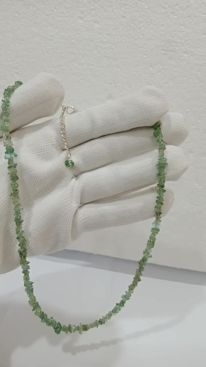 Thumbnail: Fluorite Gemstone Uncut Beads Necklace With 925 Sterling Silver Chain