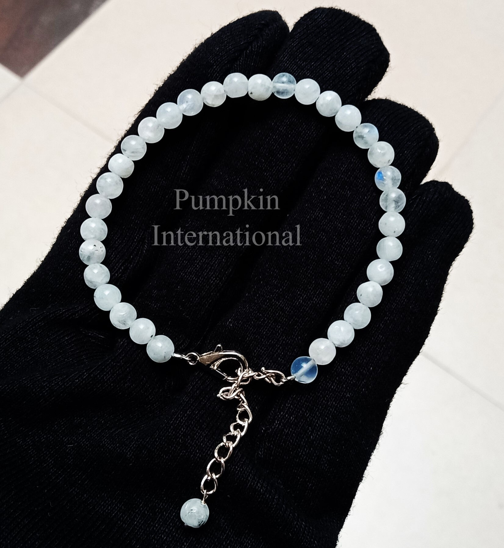 Rainbow Moonstone Smooth Round Beads Bracelet With 925 Sterling Silver Chain