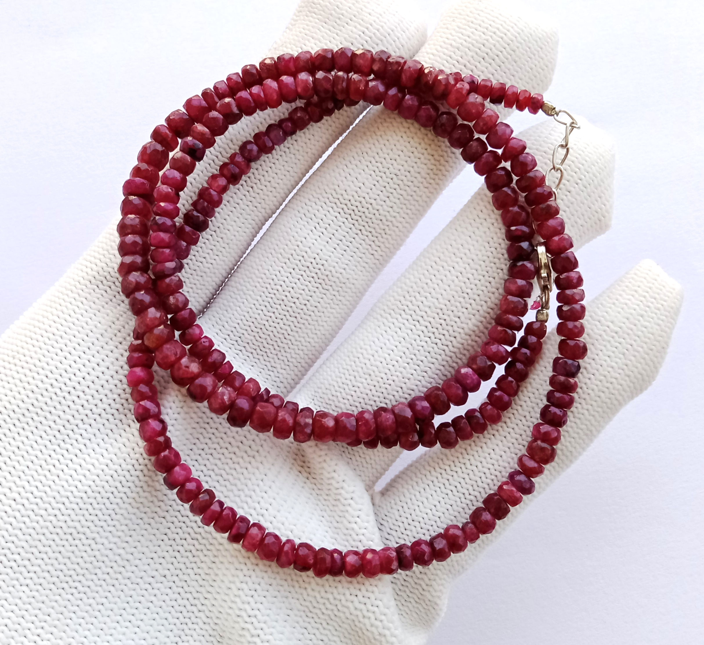 Natural Ruby Faceted Beads Necklace: Sterling Silver Clasp, July Birthstone