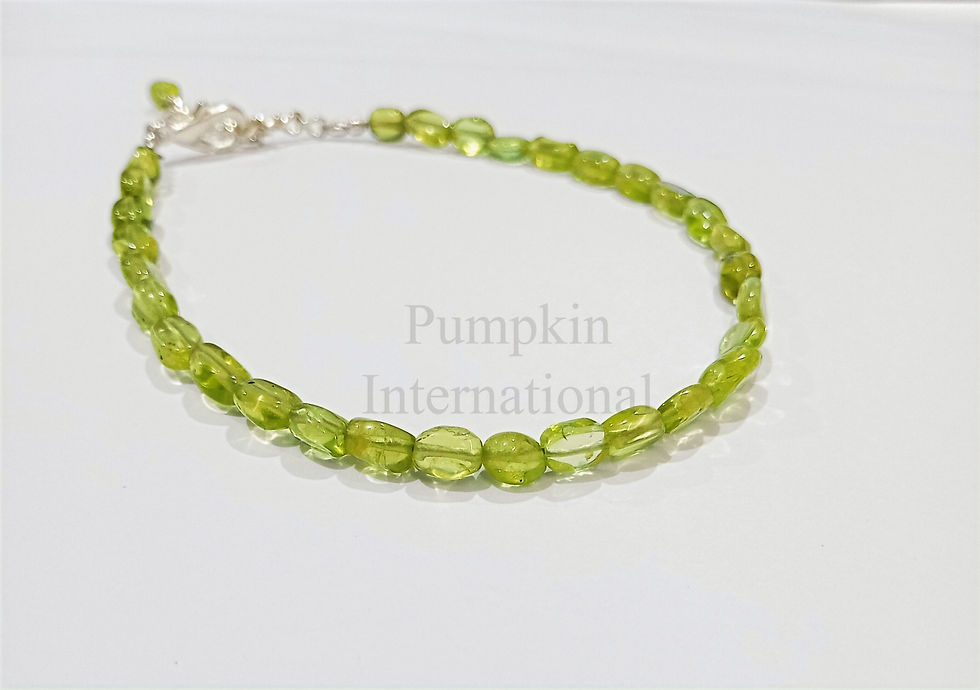 Thumbnail: Natural Peridot Oval Beads Bracelet With 925 Sterling Silver Chain