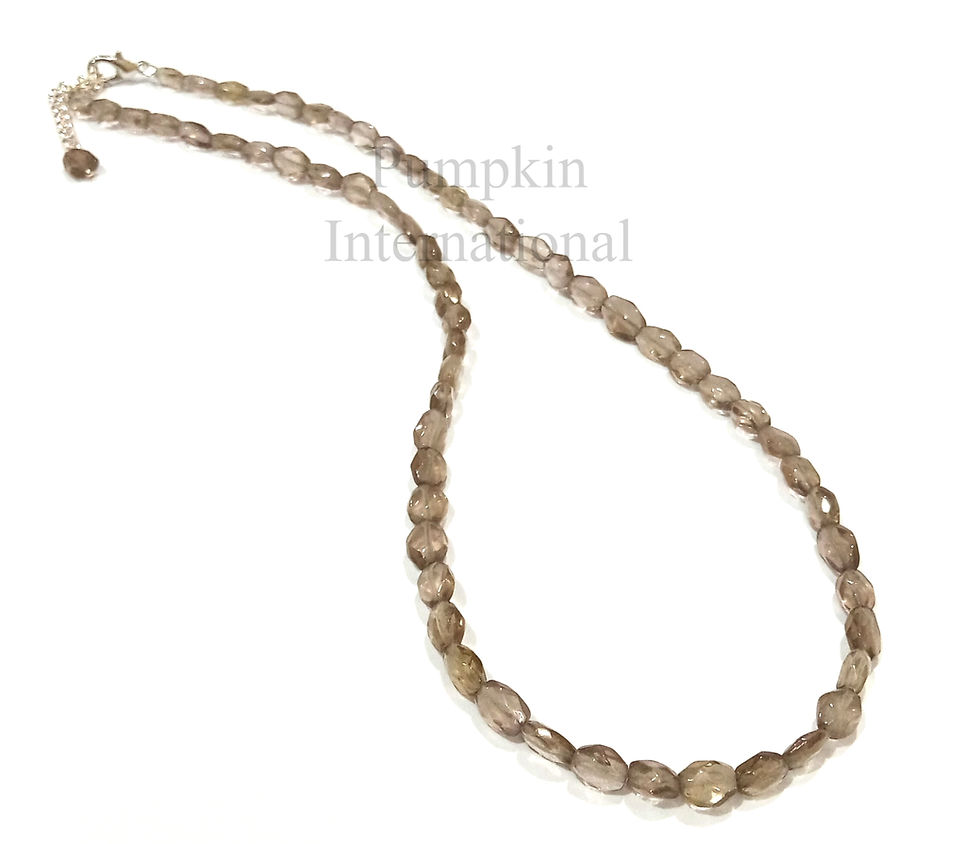 Thumbnail: Smoky Quartz Gemstone Faceted Oval Shaped Beads Necklace