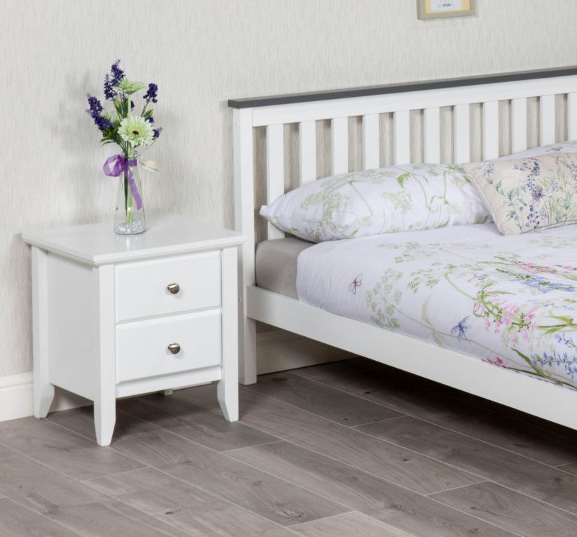 Thumbnail: 2 Drawer Bedside Table, Solid Pine Nightstand, Satin White Finish