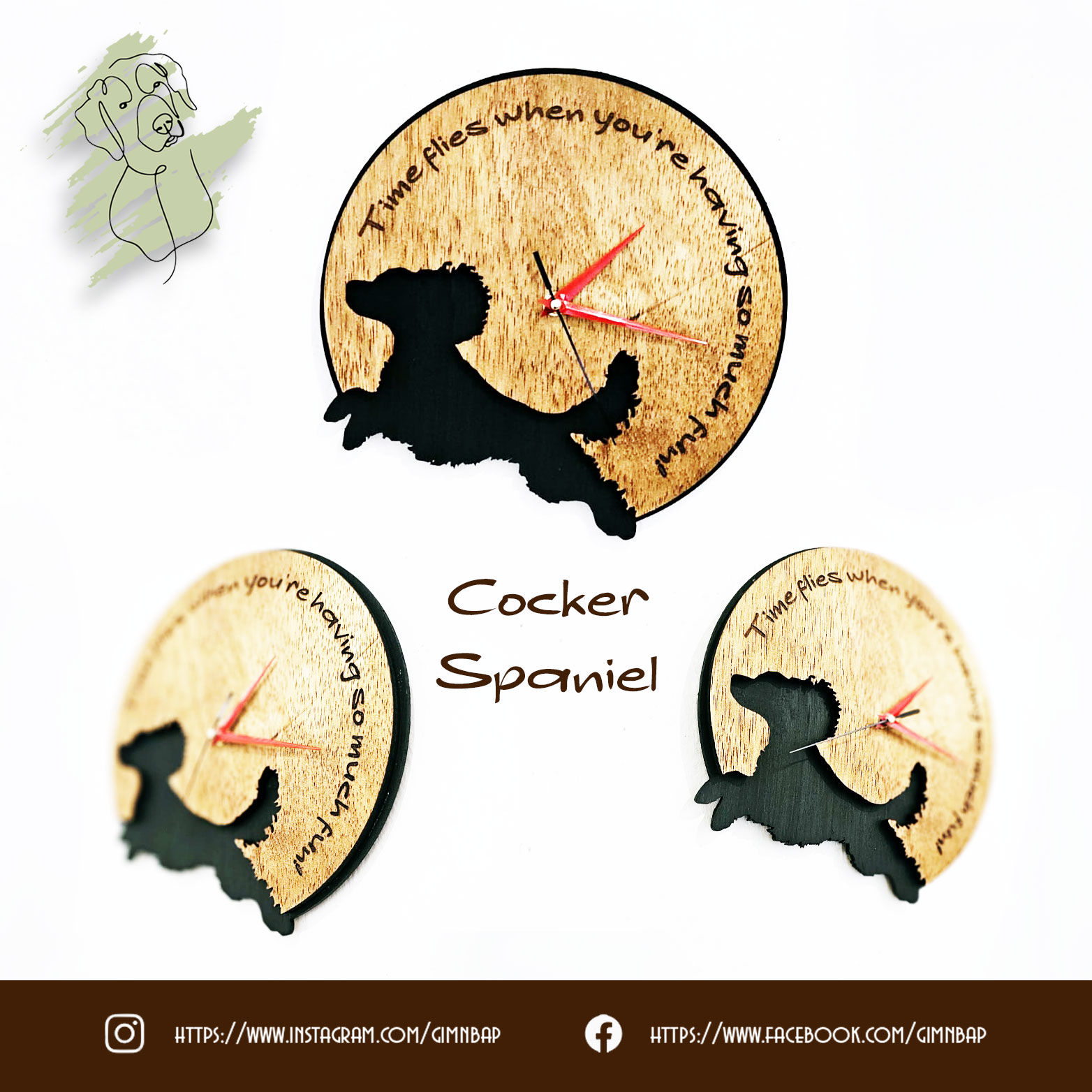Cocker Spaniel - Blur Clock - Minimalist Dog Clocks (Singapore Made)