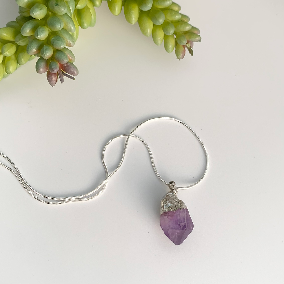 Thumbnail: Raw Amethyst Electroplated Necklace (Silver, Small)