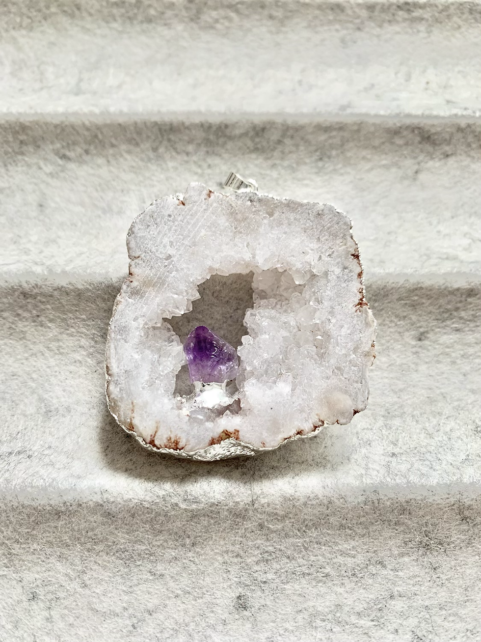 Thumbnail: Druzy Quartz with electroplated Amethyst Necklace