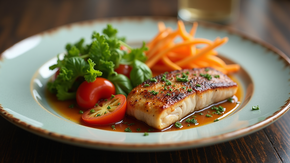 Close-up view of a colorful plate with vegetables and lean protein