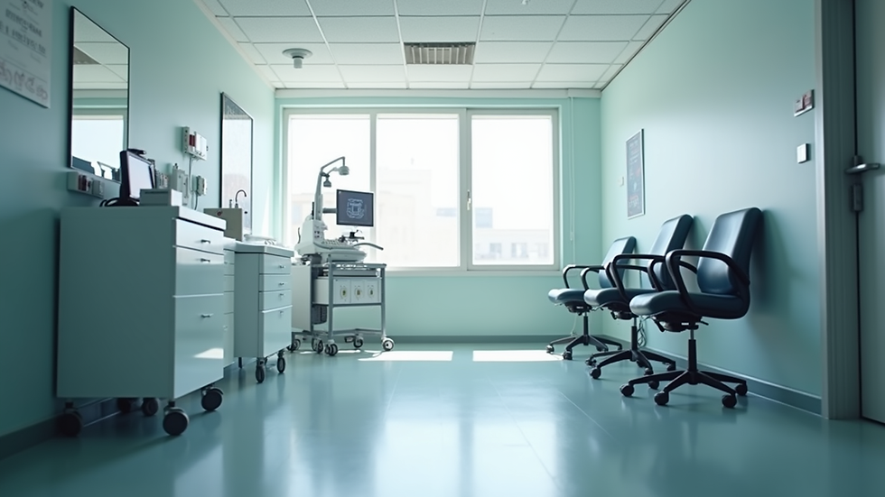 Eye-level view of a diabetes clinic consultation room with medical equipment