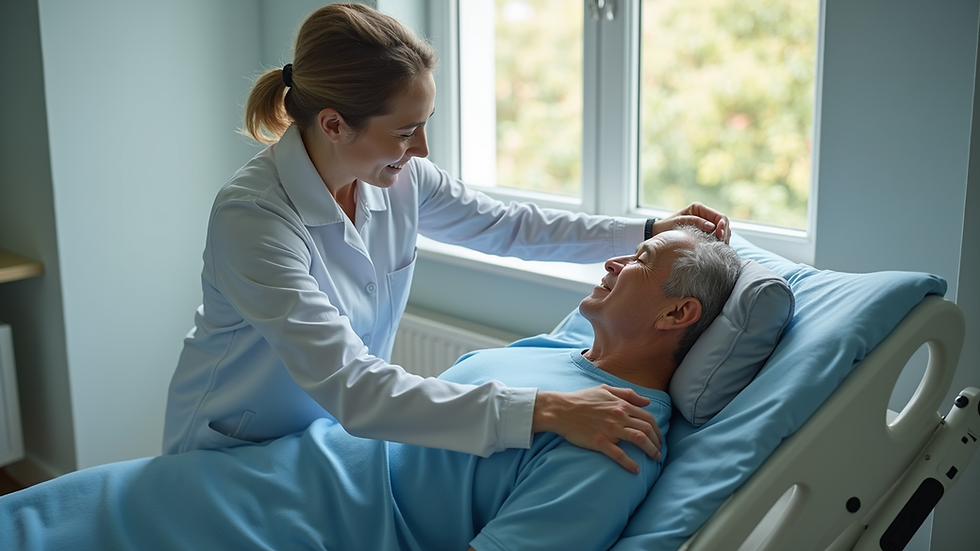 High angle view of a physiotherapist guiding a patient through rehab exercises
