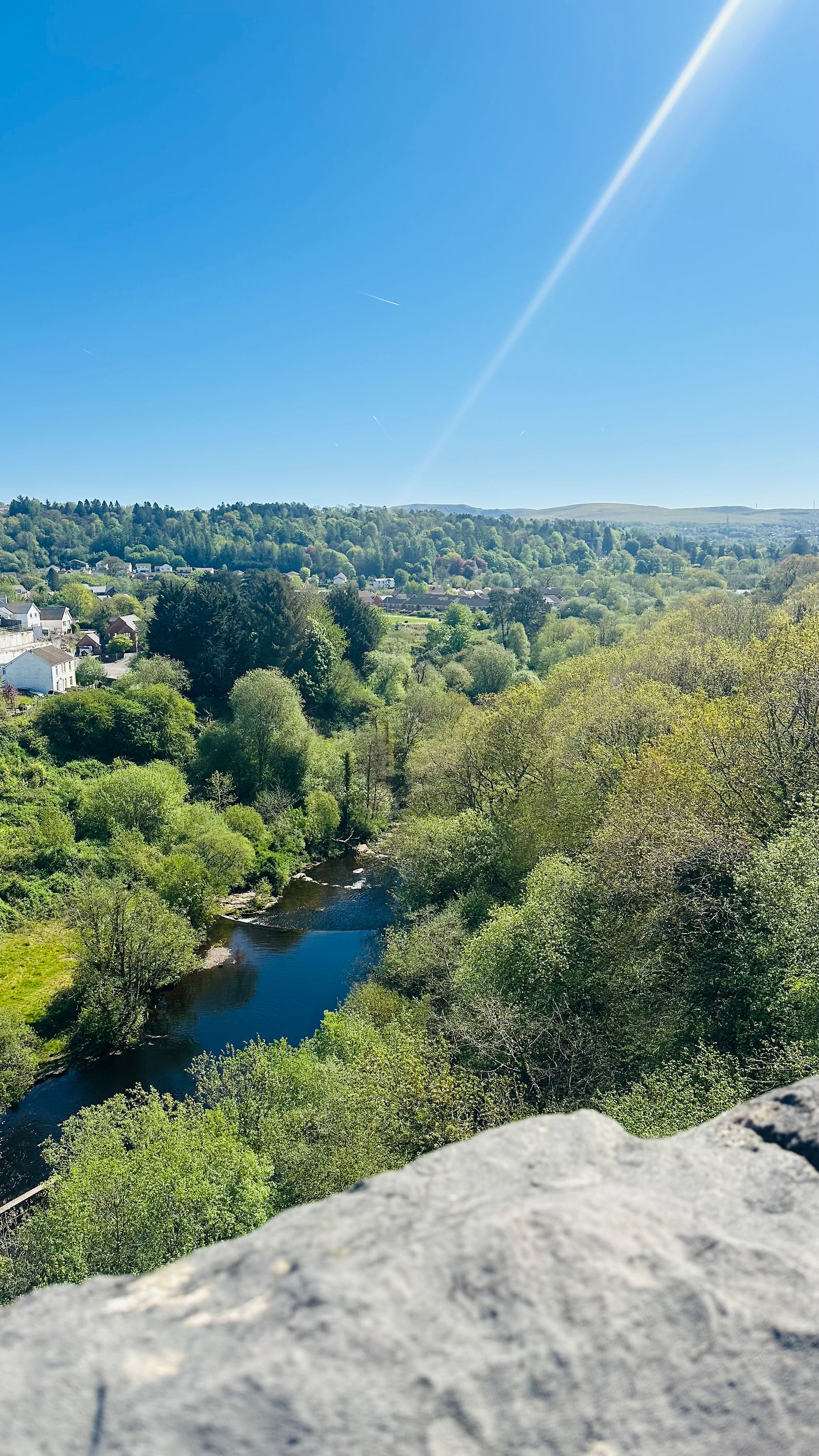 View from Viaduct of Taff river in valley, Merthyr Tydfil