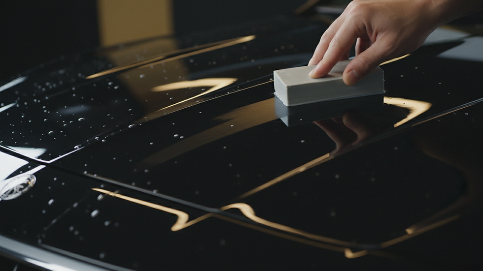 Close-up view of a clay bar being used on a car hood