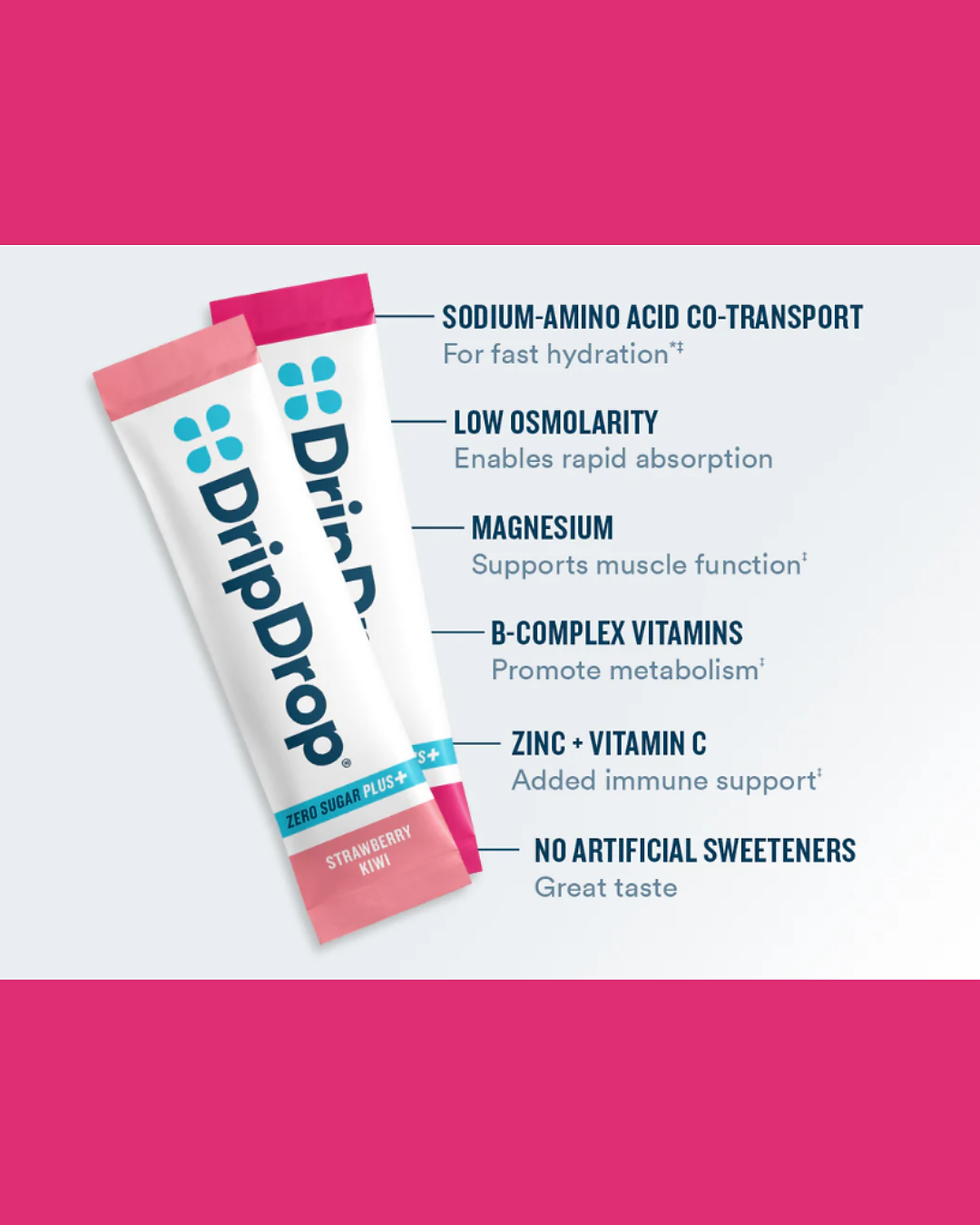Thumbnail: DripDrop Zero Sugar Plus, Strawberry Kiwi, Peach, Cherry Limeade, Wild Berry, 16