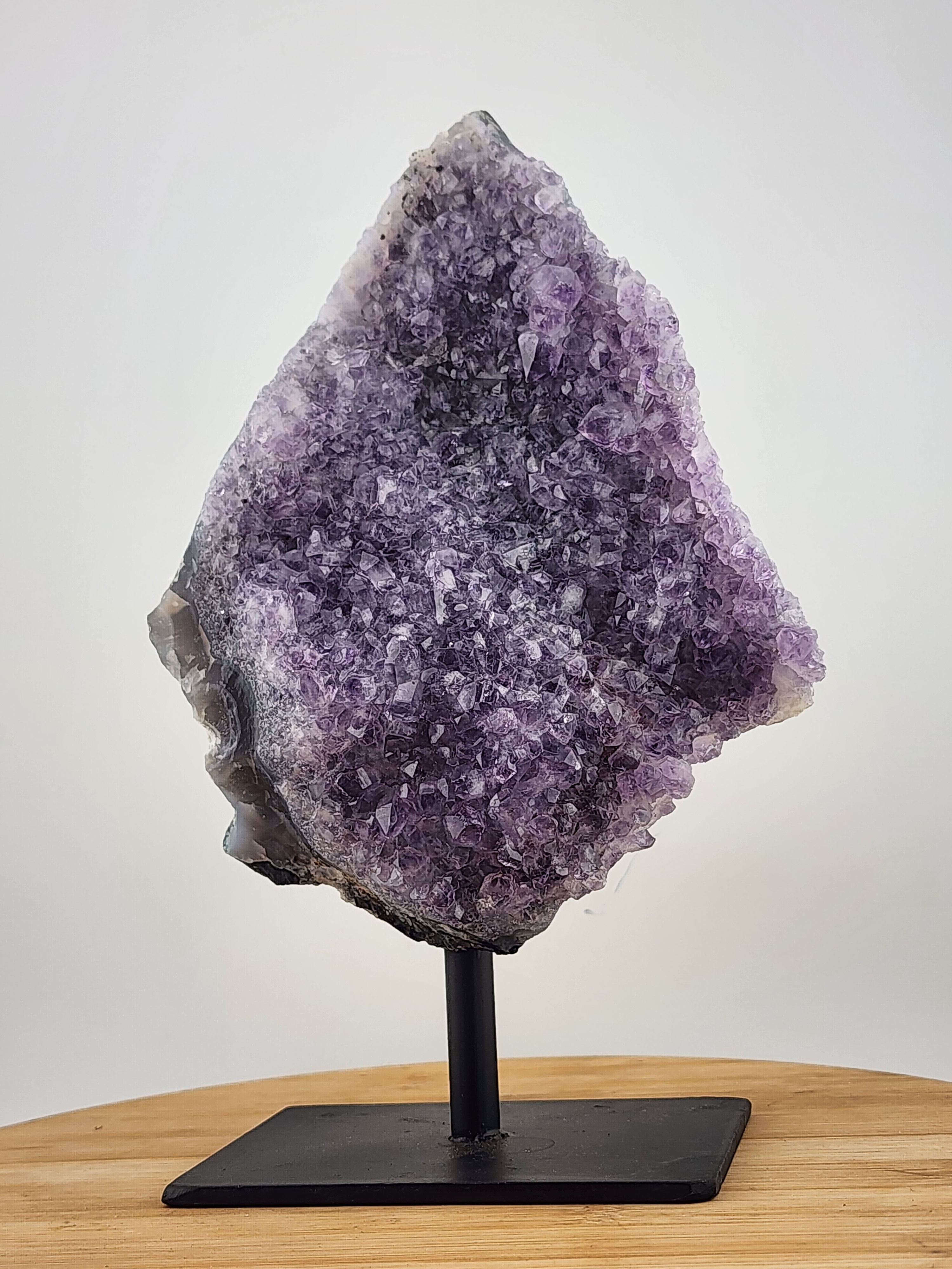 8.5" Tall Bright Lavender Natural Amethyst Crystal on Metal Stand