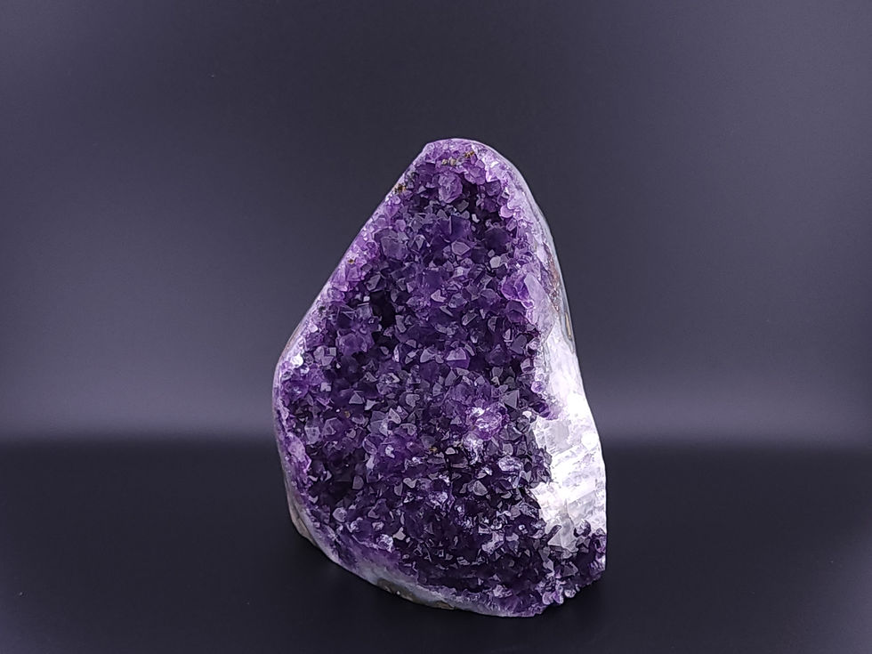Thumbnail: Large Dark Amethyst & Calcite Crystal on a Cut Base