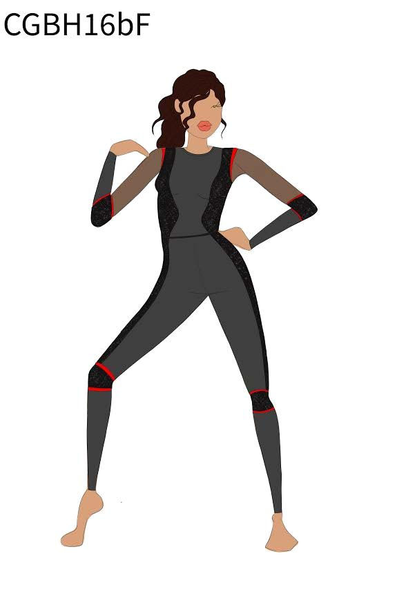 96322 Long sleeve unitard with futuristic style lines