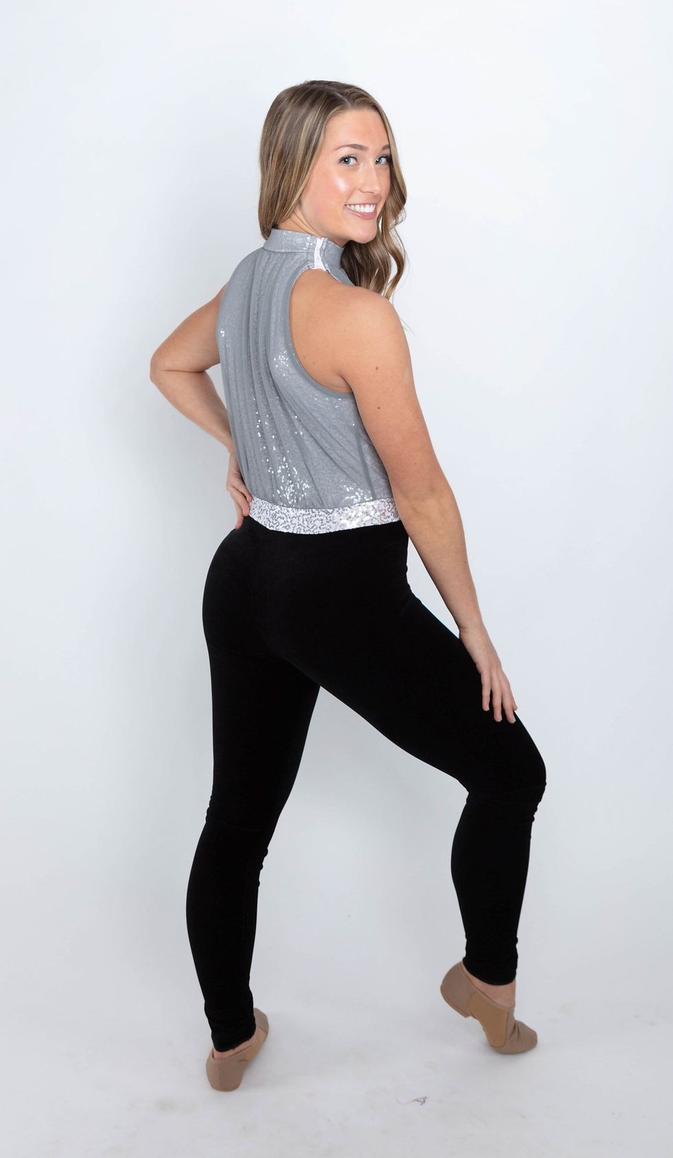 Thumbnail: 96315 Mock neck belt illusion gathered top tank unitard