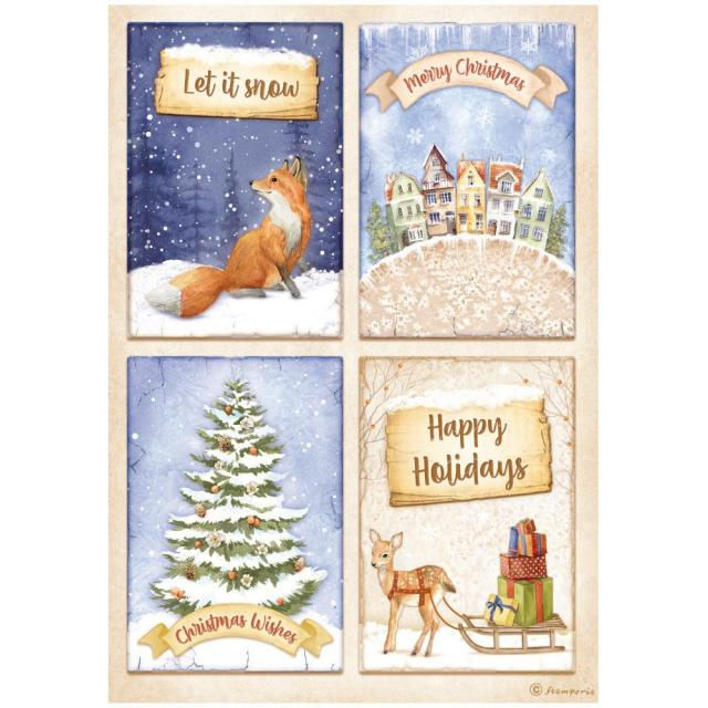 Stamperia A4 Rice Paper - Winter Valley 4 Cards Fox